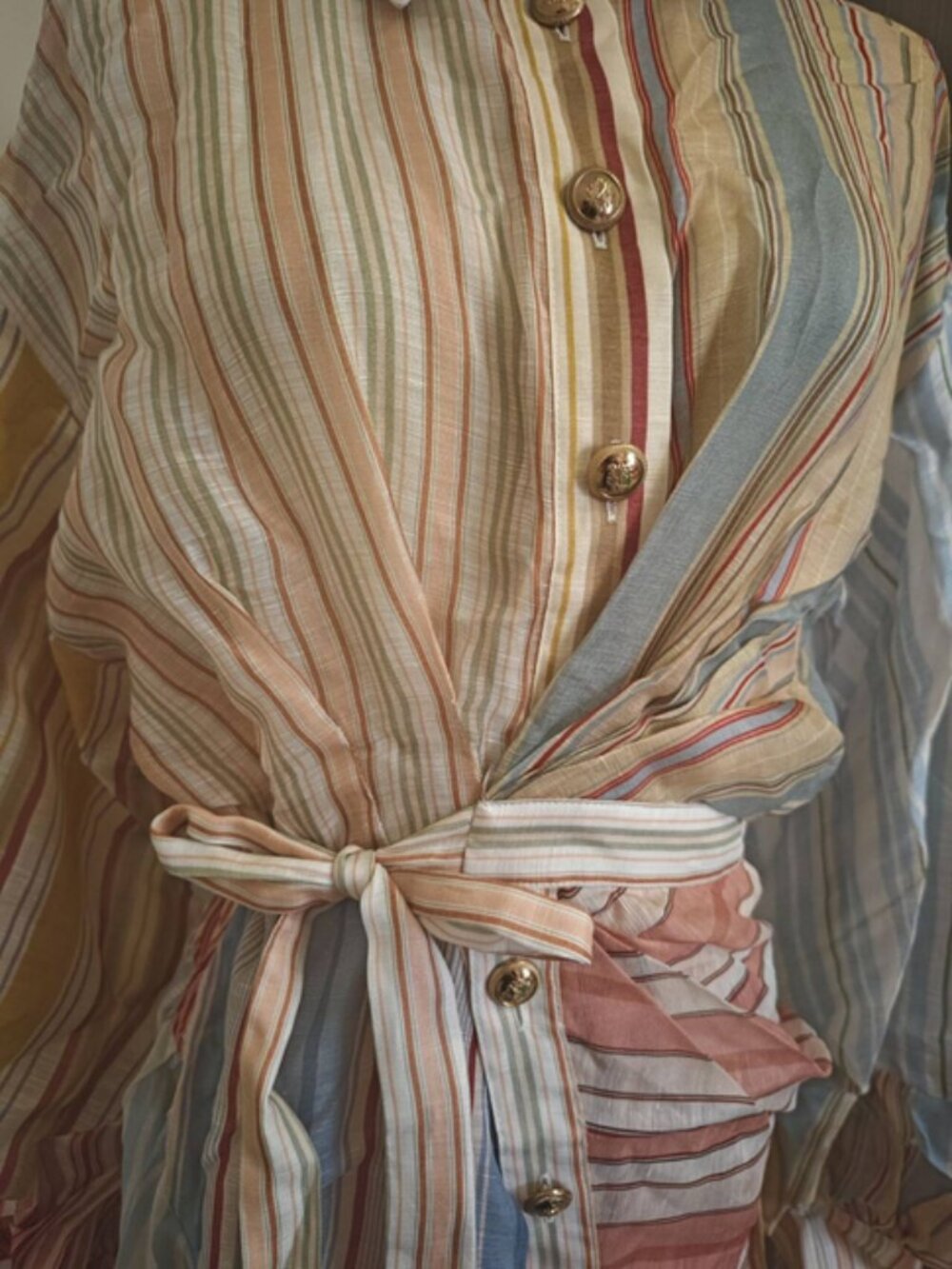 Zimmermann Spliced Stripe Linen Silk Button Front Maxi Dress Belted - Picture 7 of 10